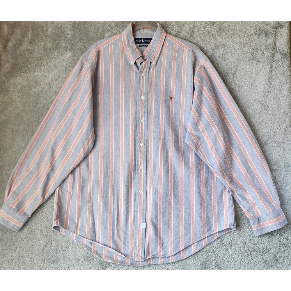 Ralph Lauren Shirt Mens XL Blue Red Striped Oxford Button Down Long Sleeve
